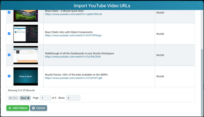 Brand YouTube - Import YouTube Video Select and Add Videos