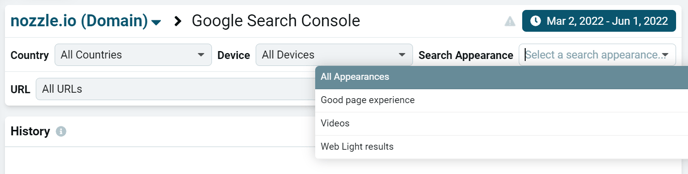 Nozzle GSC dashboard filters