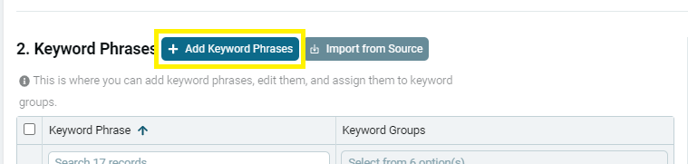 add keywords button