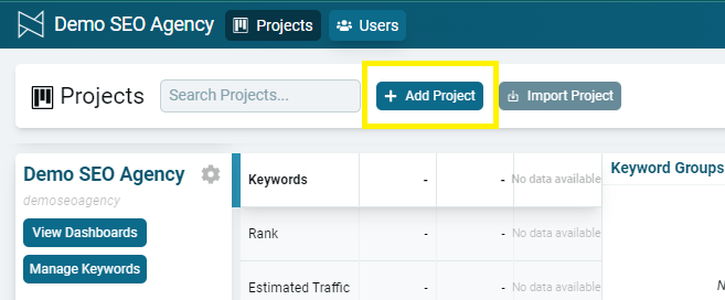 create projects button