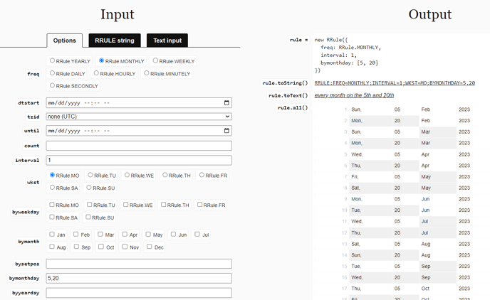 js rrule example